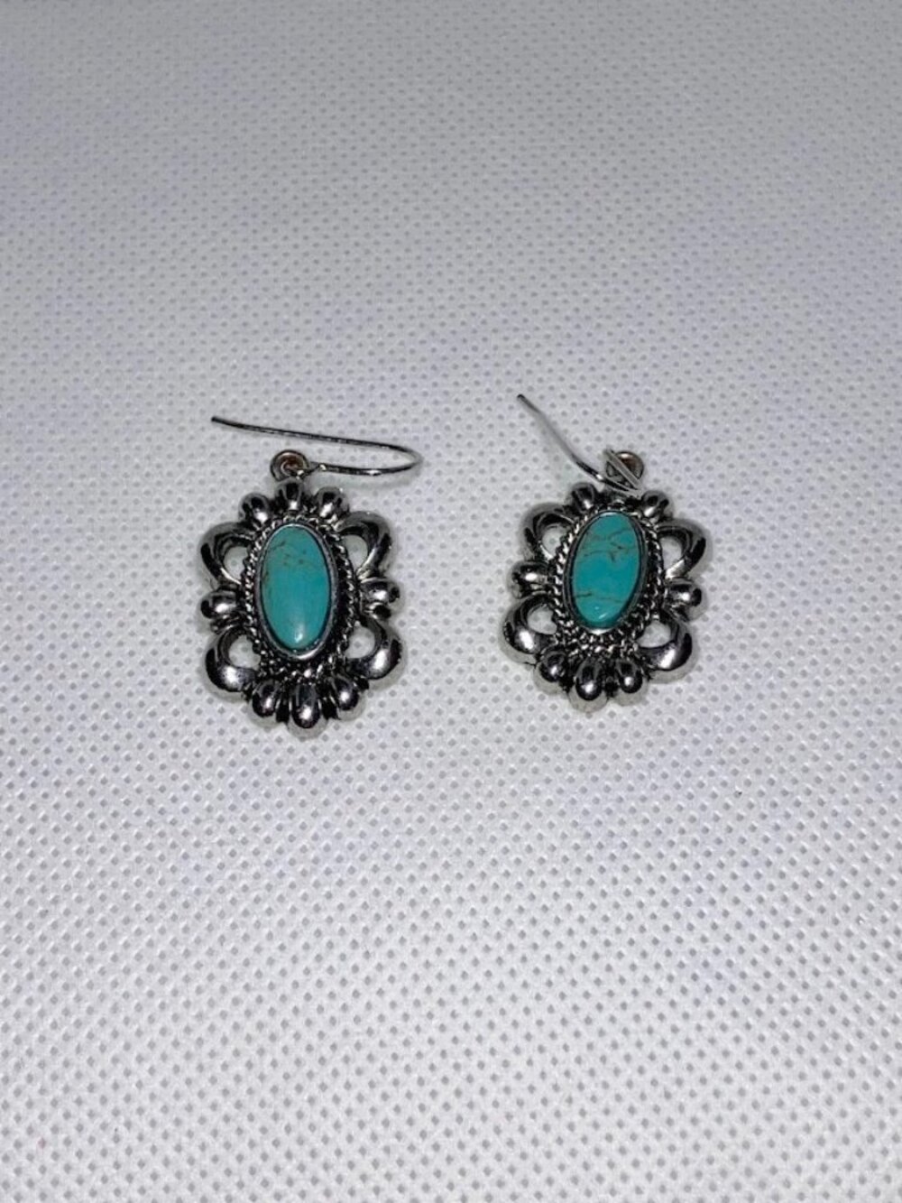 Chaps Silver Toned Faux Turquoise Dangle Earrings Southwestern Boho